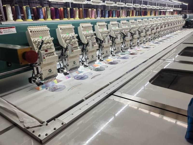 Multi-head embroidery machines at Tututis Textil in Kaunas
